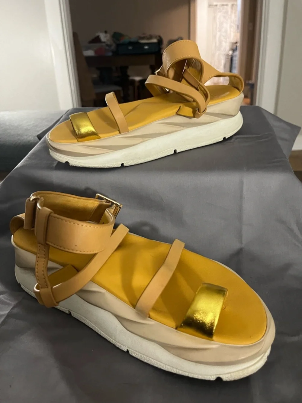 4ccccees orange and gold Platform Sandals with Gold Accent - Picture 2 of 3